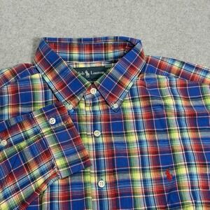 Ralph Lauren Classic Fit Button Shirt Mens Extra Large Madras Plaid Linen Blend